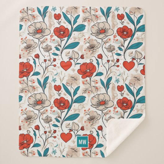 Modernes, minimalistisches Blumenmotiv mit beigem Sherpadecke (Vorderseite)