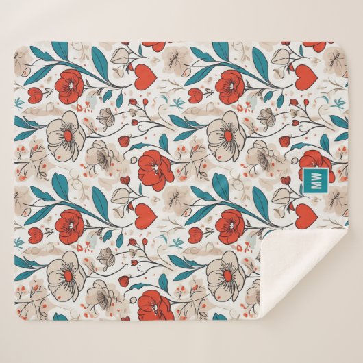 Modernes, minimalistisches Blumenmotiv mit beigem Sherpadecke (Vorderseite (Horizontal))