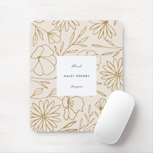 Modernes Minimalistisches Blumenmuster - Gold und  Mousepad (Mit Mouse)