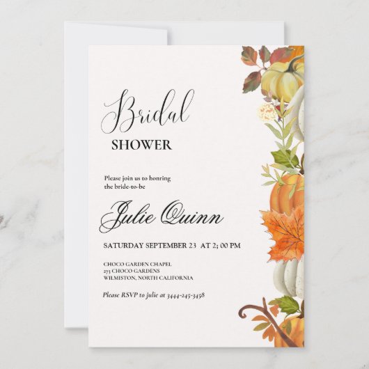 Modernes Minimalistisches Boho Fall Pumpkin-Brautp Einladung (Vorderseite)