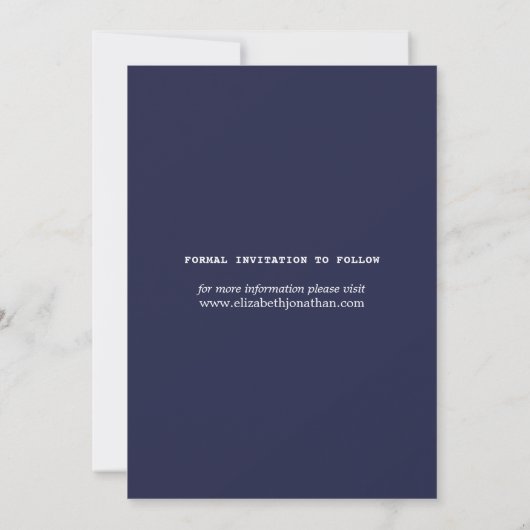 Modernes Minimalistisches Boho Navy Blue Wedding F Save The Date (Rückseite)