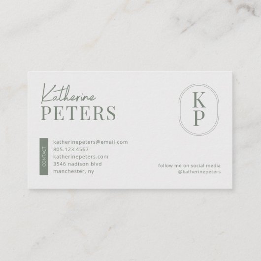 Modernes Minimalistisches Boho Olive Visitenkarte (Rückseite)