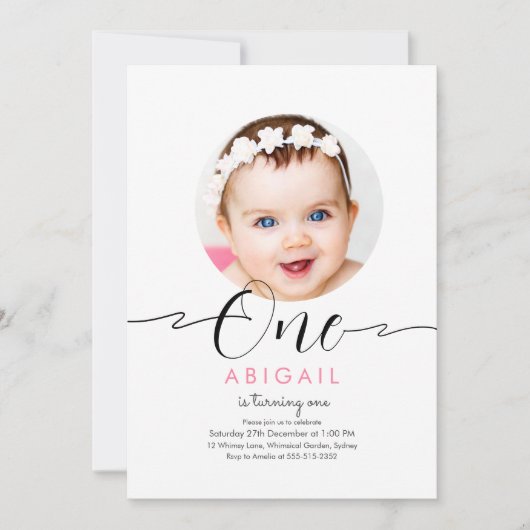 Modernes minimalistisches Boho-Skript 1. Geburtsta Einladung (Vorderseite)