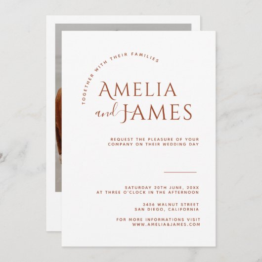 Modernes Minimalistisches Boho Terracotta Foto Hoc Einladung (Vorne/Hinten)