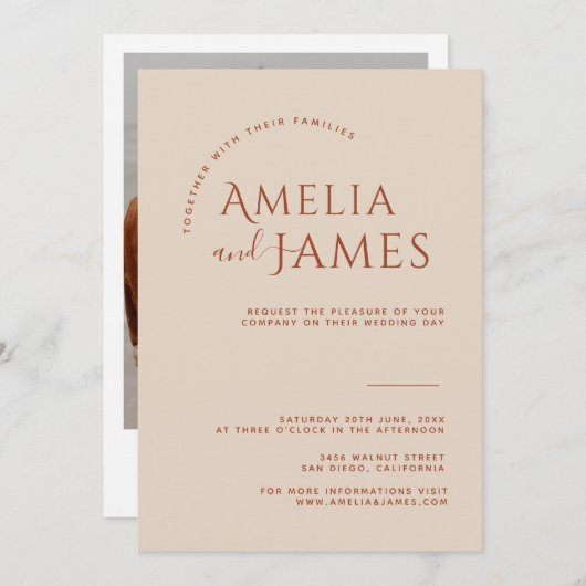 Modernes Minimalistisches Boho Terracotta Foto Hoc Einladung (Vorne/Hinten)