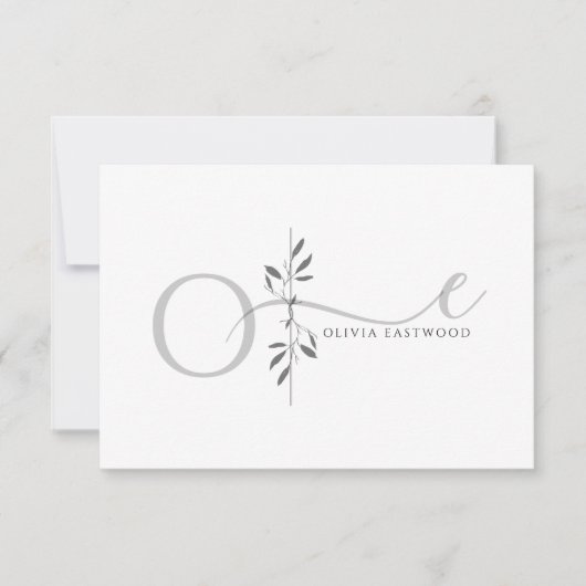 Modernes minimalistisches botanisches Monogramm Mitteilungskarte (Vorderseite)