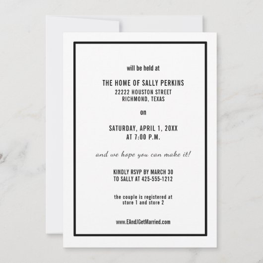 Modernes Minimalistisches Brautparty mit einfachem Einladung (Rückseite)