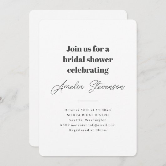 Modernes Minimalistisches Brautparty Weiß Einladung (Vorne/Hinten)