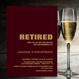 Modernes Minimalistisches Burgundgoldene Pensionie Einladung