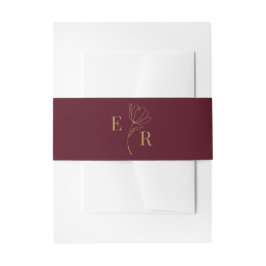 Modernes Minimalistisches Burgundy Floral Monogram Einladungsbanderole