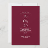 Modernes Minimalistisches Burgundy-Hochzeitsszette Save The Date (Vorderseite)