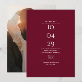 Modernes Minimalistisches Burgundy-Hochzeitsszette Save The Date