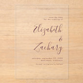 Modernes Minimalistisches Burgundy-Skript Save the Acryleinladungen (Vorderseite)
