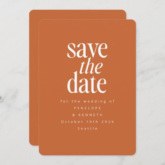 Modernes Minimalistisches Burnt Orange Rost Einfac Save The Date (Vorne/Hinten)