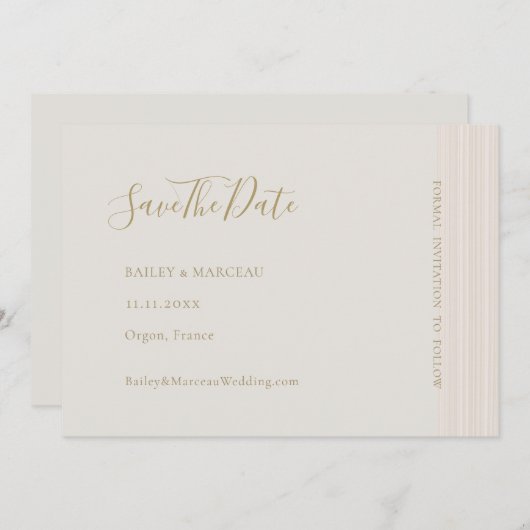 Modernes Minimalistisches Champagner-Gold Save the Einladung (Vorne/Hinten)
