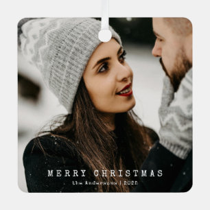 Modernes Minimalistisches Couple Foto Frohe Weihna Ornament Aus Metall