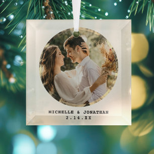 Modernes Minimalistisches Couple Wedding Foto Ornament Aus Glas