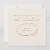 Modernes Minimalistisches Cream Gold Floral Weddin Dankeskarte (Rückseite)