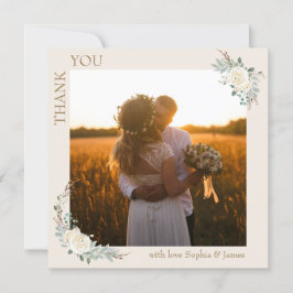 Modernes Minimalistisches Cream Gold Floral Weddin Dankeskarte