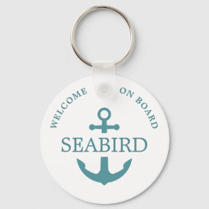 Modernes Minimalistisches Deep Aqua Anchor-Logo Schlüsselanhänger