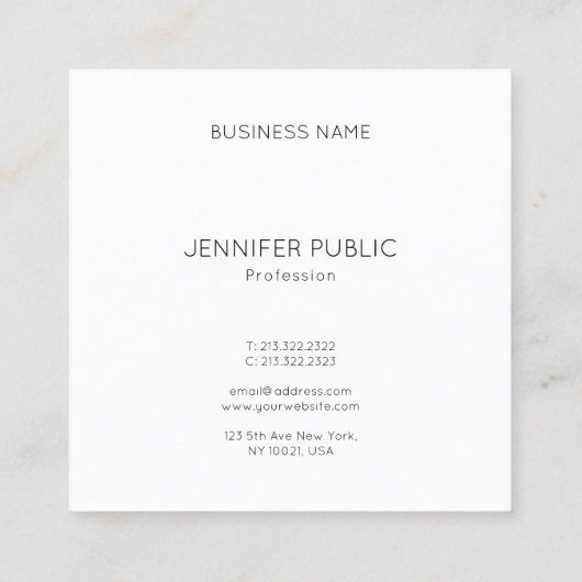 Modernes, Minimalistisches Design Quadratische Visitenkarte (Rückseite)