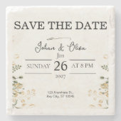 Modernes Minimalistisches Design Save the Date Steinuntersetzer (Vorderseite)