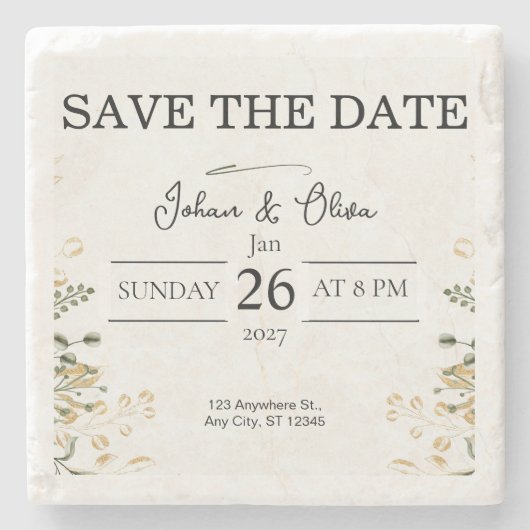 Modernes Minimalistisches Design Save the Date Steinuntersetzer (Vorderseite)