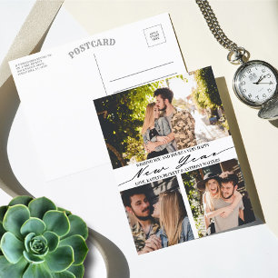 Modernes Minimalistisches Drehbuch 3 FotoCollage N Feiertagspostkarte