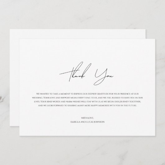 Modernes Minimalistisches Drehbuch-Flat Dankeschön Dankeskarte (Vorne/Hinten)