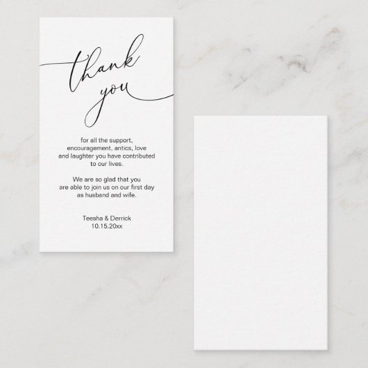 Modernes Minimalistisches Drehbuch, Hochzeit Danke Begleitkarte (Vorne/Hinten)