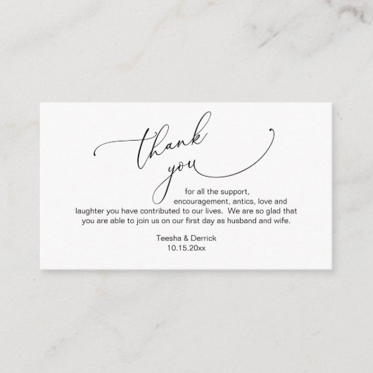 Modernes Minimalistisches Drehbuch, Hochzeit Danke Begleitkarte (Vorderseite)