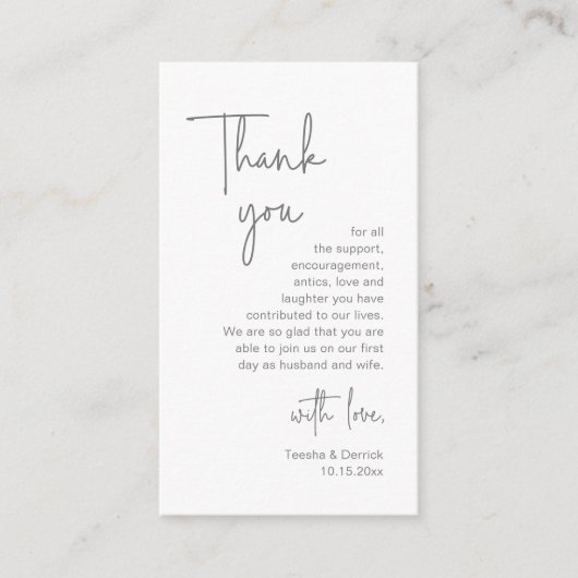 Modernes Minimalistisches Drehbuch, Hochzeit Danke Begleitkarte (Vorderseite)