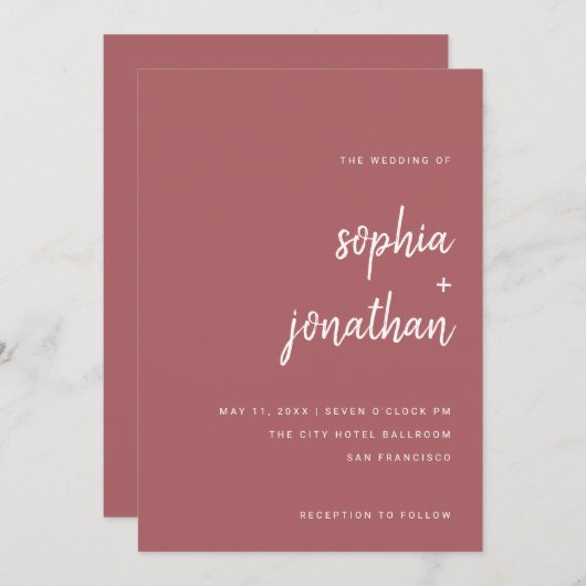 Modernes Minimalistisches Drehbuch Terra Rosa | Ho Einladung (Vorne/Hinten)