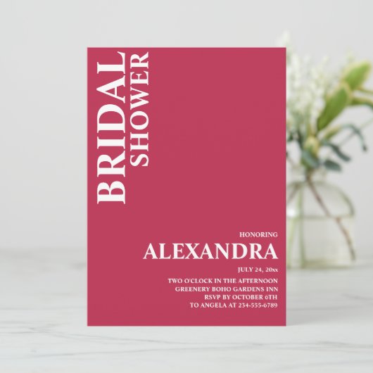 Modernes Minimalistisches Drehbuch Viva Magenta Br Einladung (Stehend Vorderseite)