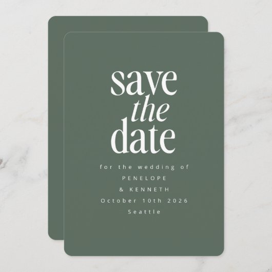 Modernes Minimalistisches dunkles Blatt Green Einf Save The Date (Vorne/Hinten)