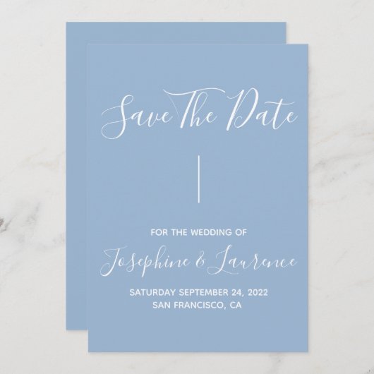 Modernes Minimalistisches Dusty Blue Save The Date (Vorne/Hinten)