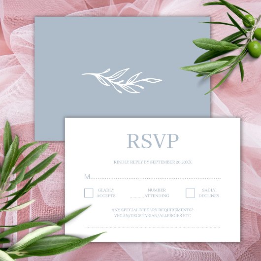 Modernes Minimalistisches Dusty Blue Wedding RSVP Begleitkarte