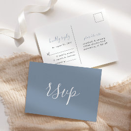 Modernes Minimalistisches Dusty Blue Wedding RSVP Postkarte