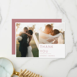 Modernes Minimalistisches Dusty Rose Wedding Foto Dankeskarte