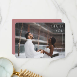 Modernes Minimalistisches Dusty Rose Wedding Foto Dankeskarte