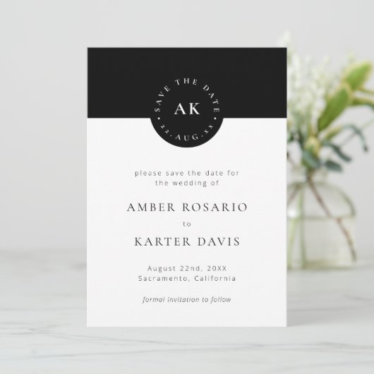Modernes Minimalistisches Einfach-Farbblock Schwar Save The Date (Stehend Vorderseite)