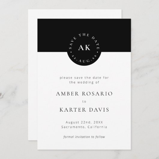 Modernes Minimalistisches Einfach-Farbblock Schwar Save The Date (Vorne/Hinten)