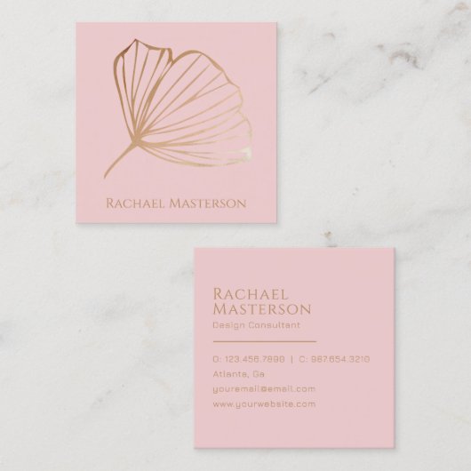 Modernes Minimalistisches Einfach Rosa und Gold Quadratische Visitenkarte (Vorne/Hinten)