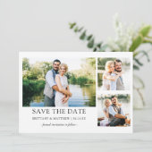 Modernes Minimalistisches Einfaches 3-Foto-Paar Save The Date (Stehend Vorderseite)