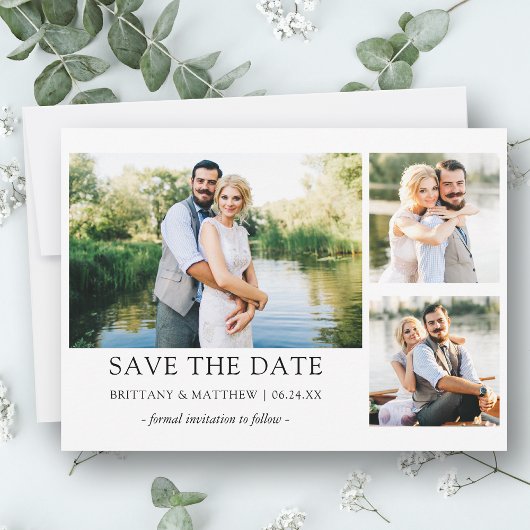 Modernes Minimalistisches Einfaches 3-Foto-Paar Save The Date