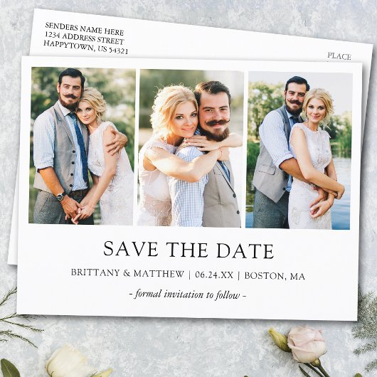 Modernes Minimalistisches Einfaches 3 Foto Save th Postkarte