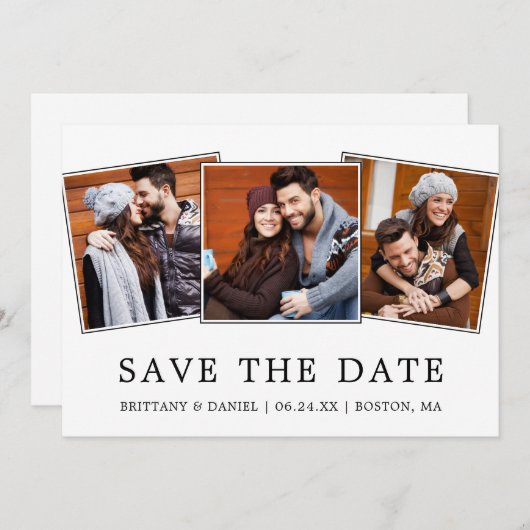 Modernes Minimalistisches Einfaches 3 Foto Save th Save The Date (Vorne/Hinten)