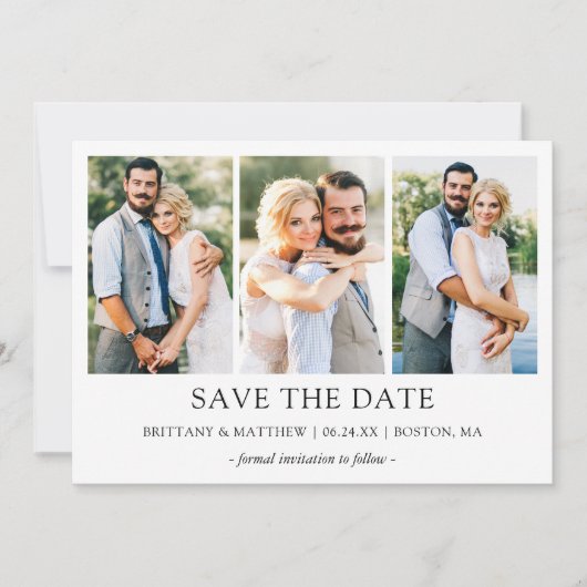 Modernes Minimalistisches Einfaches 3 Foto Save The Date (Vorderseite)