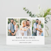 Modernes Minimalistisches Einfaches 3 Foto Save The Date (Stehend Vorderseite)