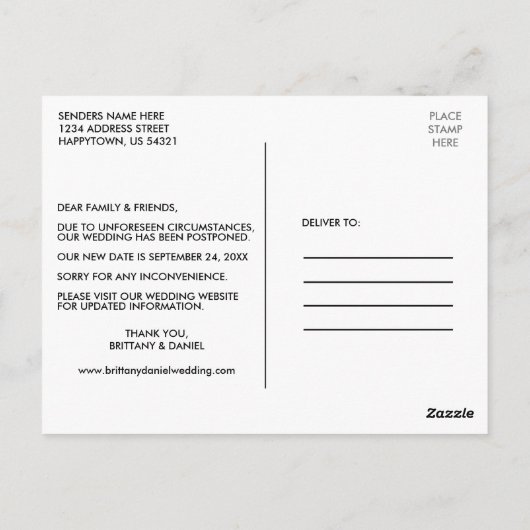 Modernes Minimalistisches Einfaches Ändern des Dat Postkarte (Rückseite)